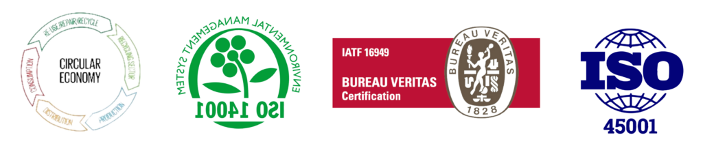 Certifications: Circular Economy, ISO 14001, Bureau Veritas IATF 16949, ISO 45001